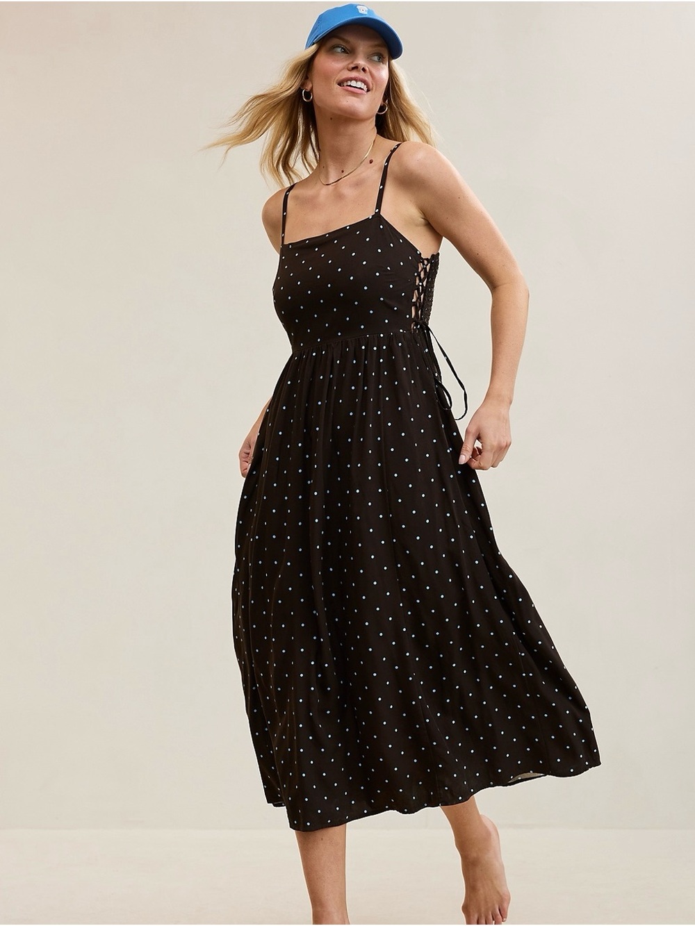 Aerie Happy & Drapey Lace
Up Dress in Deep Earth color